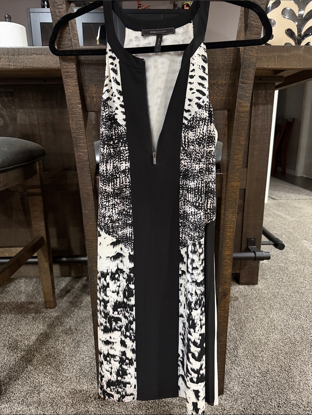 Black and White Printed Halter Sheath Dress